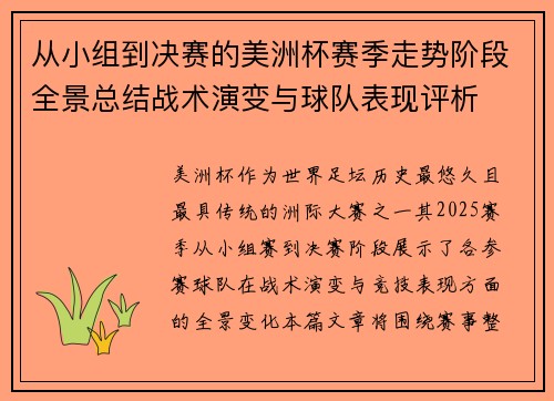 从小组到决赛的美洲杯赛季走势阶段全景总结战术演变与球队表现评析